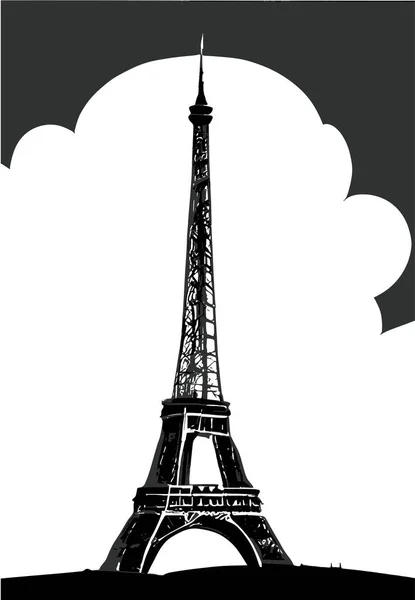 Svart Siluett Eiffeltornet Med Ett Stort Vitt Moln Bakgrunden — Stock vektor