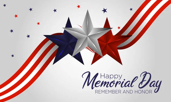 Memorial Day Poster Blue Gray Red Stars Red White Ribbon — Stock Vector