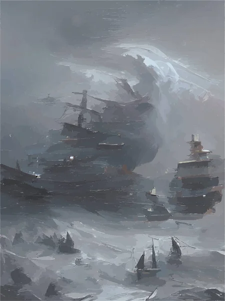 Tormenta Sobre Mar Con Barco — Archivo Imágenes Vectoriales