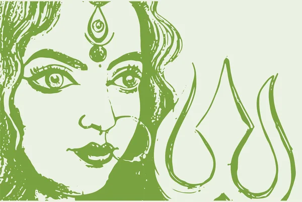 Illustration Déesse Durga Religion Indienne Sur Fond Vert — Image vectorielle