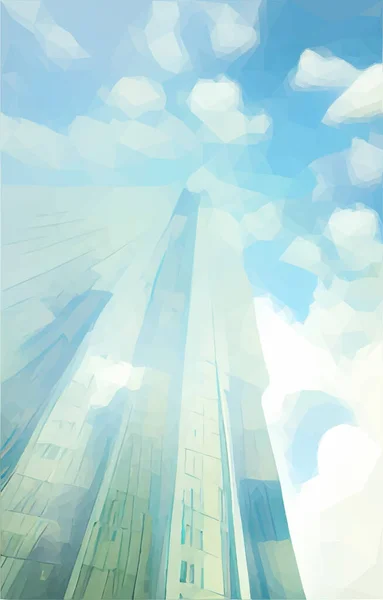 Basso Poli Illustrazione Stile Edificio Moderno Sotto Cielo Blu Nuvoloso — Vettoriale Stock