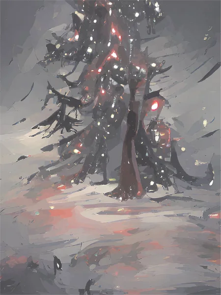 Χριστουγεννιάτικο Δέντρο Στο Χιόνι Χειμώνα — Διανυσματικό Αρχείο