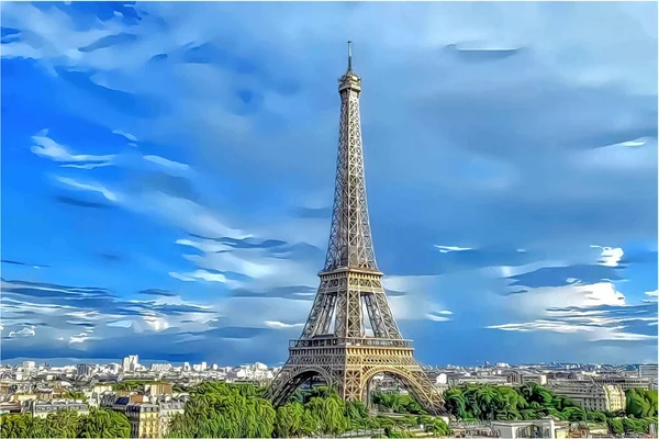 法国巴黎阴天的埃菲尔铁塔景观 — 图库矢量图片