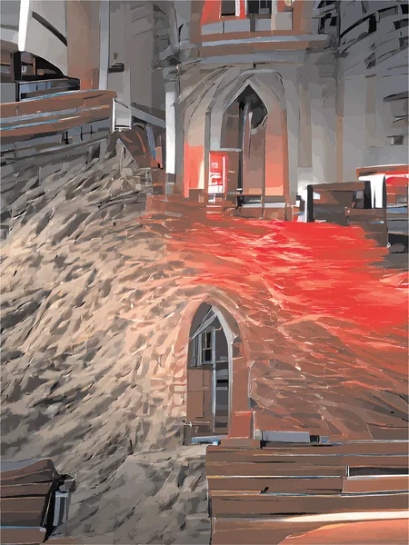 Peinture Une Église Détruite — Image vectorielle