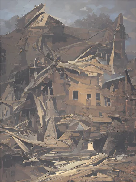 Pintura Antigua Casa Destruida — Vector de stock