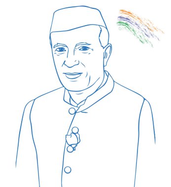 Hindistan Başbakanı Jawaharlal Nehru 'nun robot resmi ve beyaz arka planda bayrak.