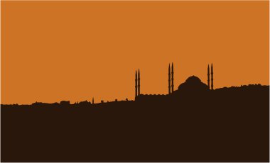 İstanbul 'da gün doğumunda caminin silueti