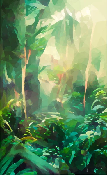 Eine Low Poly Stil Illustration Eines Grünen Sonnigen Dschungels — Stockvektor