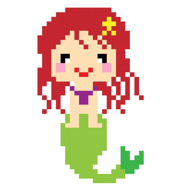 Vertical Simple Pixel Art Mermaid Character White Background — Stock Vector