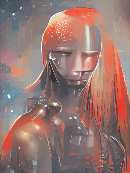 Pintura Una Mujer Cibernética — Vector de stock
