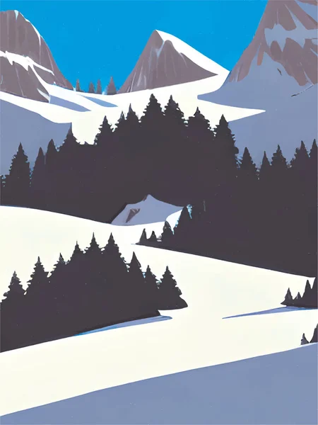 冬季积雪的山脉 — 图库矢量图片