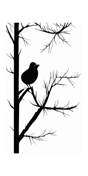 Una Silhouette Uccello Con Rami Albero Isolati Uno Sfondo Verticale — Vettoriale Stock