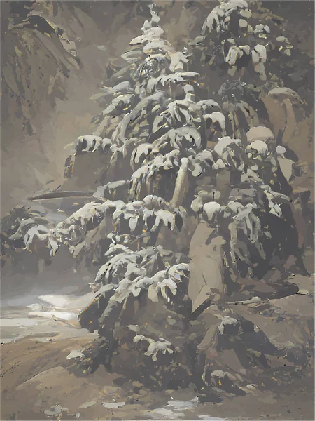 Kerstboom Sneeuw Winter — Stockvector