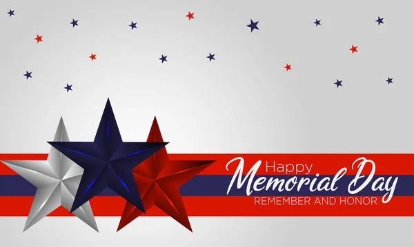 Memorial Day Poster Red Blue Ribbon Stars Isolated Gray Background — Stock Vector