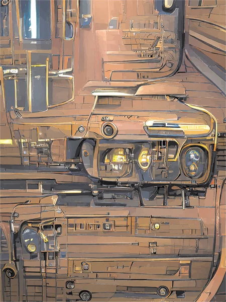 Окрашенная Картина Старой Ржавой Промышленной Машины — стоковый вектор