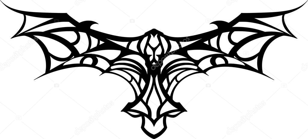 A sketch of ethnic tribal tattoo wings on a white background