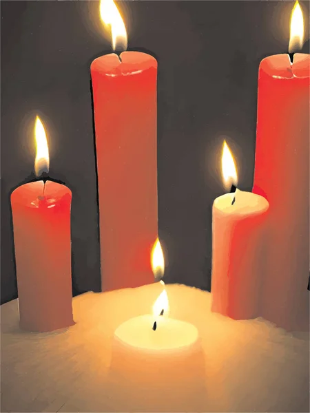 Velas Natal Queimando Frente Fundo Escuro — Vetor de Stock