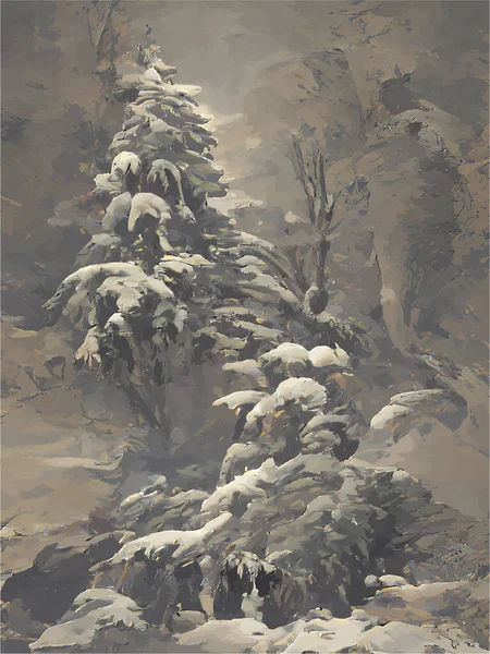 在冬天的雪地里的圣诞树 — 图库矢量图片