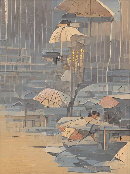 Peinture Numérique Une Personne Avec Parapluie Sous Pluie — Image vectorielle