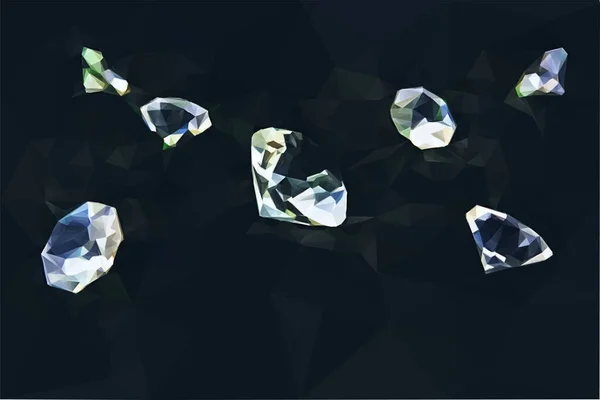 Une Illustration Style Poly Bas Diamants Flottants Sur Fond Noir — Image vectorielle