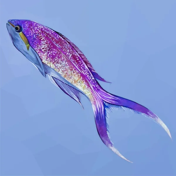 Basso Poli Illustrazione Stile Pesce Viola Colorato Sott Acqua — Vettoriale Stock