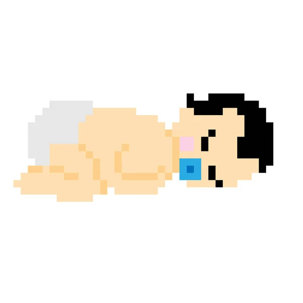 Simple Pixel Art Sleeping Newborn Baby Character White Background — Stock Vector