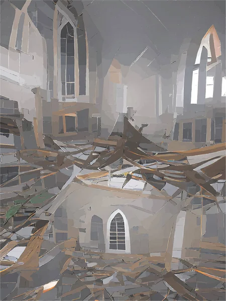 Dipinto Una Chiesa Distrutta — Vettoriale Stock