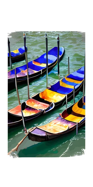 Vertikal Design Små Gondoler Floden Venedig Italien — Stock vektor