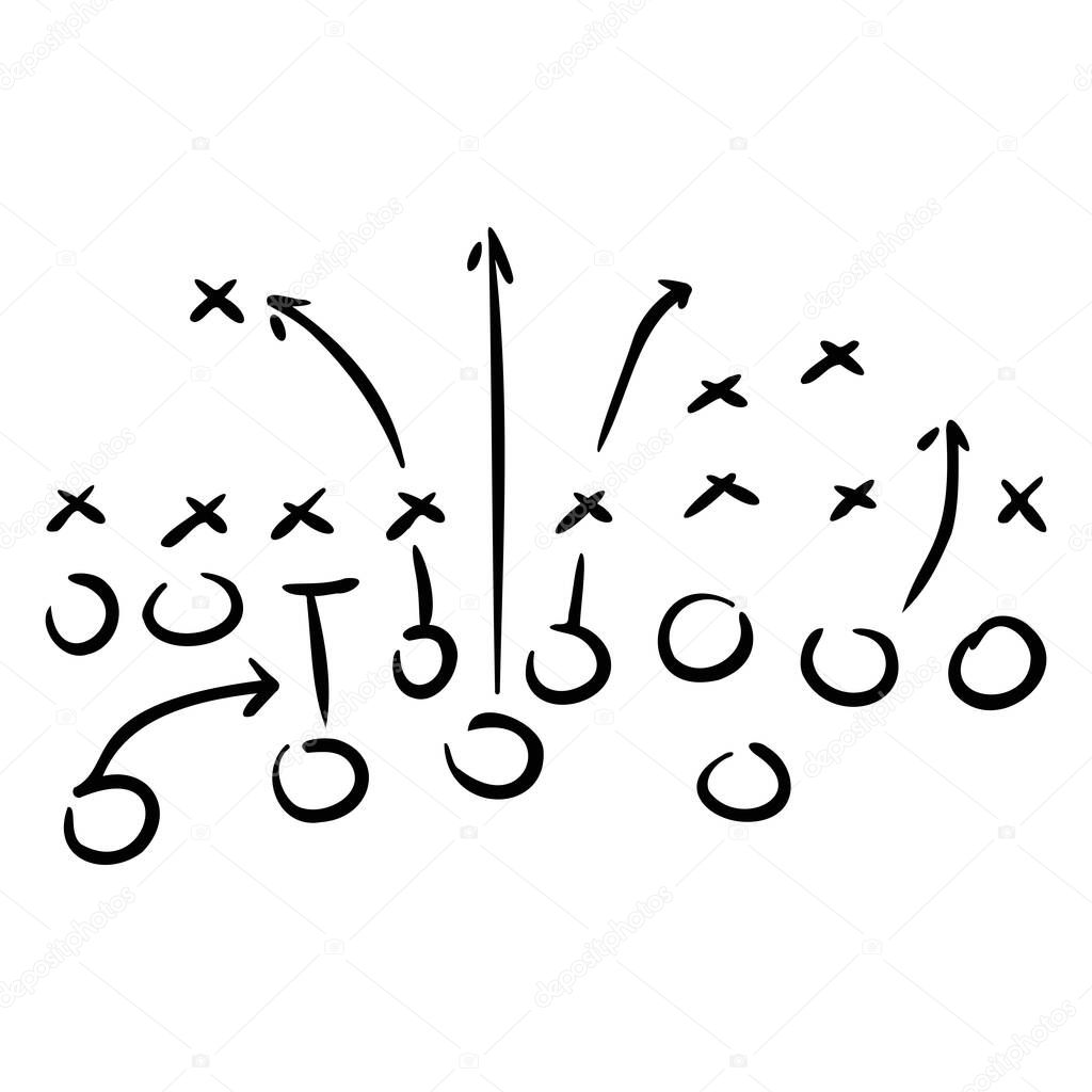 A football game plan doodle on a white background