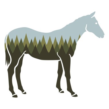 Beyaz arka planda ağaçları olan bir orman atı.