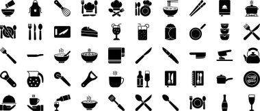 Beyaz arka planda siyah mutfak simgeleri