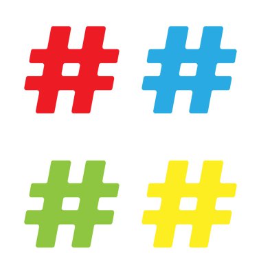 Beyaz arkaplanda renkli hashtag 'ler