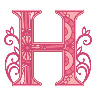 Beyaz arka planda güzel bir tasarımı olan pembe bir h harfi.