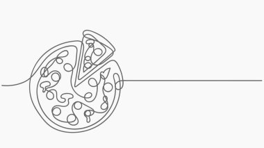 Tek Hat Pizza ve Dilimlenmiş İtalyan fast food kafe. Vektör illüstrasyonu