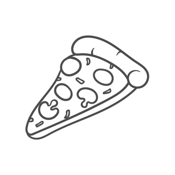 Illustration Vectorielle Trancher Pizza Avec Fromage Fondu Pepperoni Doodle Dessiné — Image vectorielle