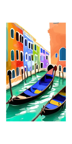 Vertical Design Small Gondolas River Buildings Venice Background Italy — Stock Vector