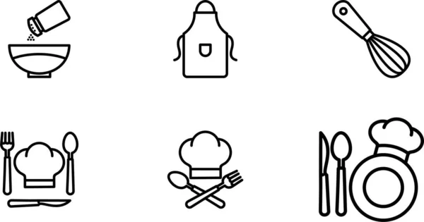 Icone Cucina Nere Sfondo Bianco — Vettoriale Stock