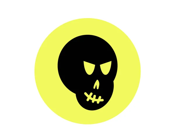 Μια Μαύρη Απεικόνιση Κρανίου Φόντο Κίτρινου Κύκλου — Διανυσματικό Αρχείο
