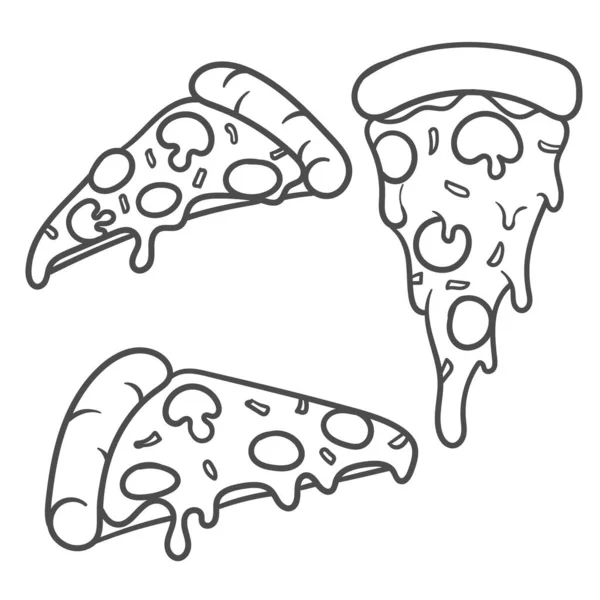 Vektorillustration Pizzascheiben Mit Geschmolzenem Käse Und Pfefferoni Handgezeichnetes Doodle Zeichentrickskizze — Stockvektor