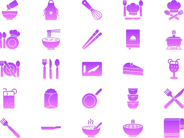 Ícones Cozinha Violeta Fundo Branco —  Vetores de Stock