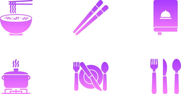 Ícones Cozinha Violeta Fundo Branco —  Vetores de Stock