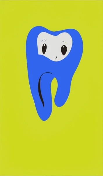 緑の背景に隔離された漫画の歯の垂直デザイン — ストックベクタ