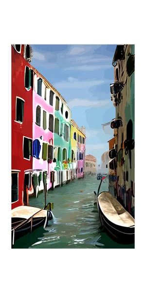 Vertical Design Small Gondolas River Buildings Venice Background Italy — Stock Vector