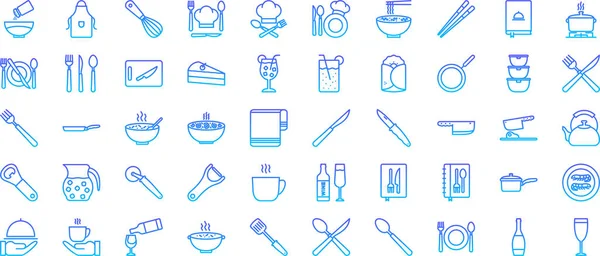 Blue Kitchen Icons White Background — Stock Vector
