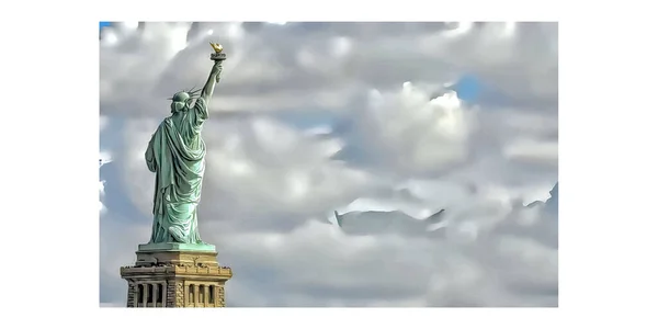 Чудовий Дизайн Статуї Свободи Тлі Хмар — стоковий вектор