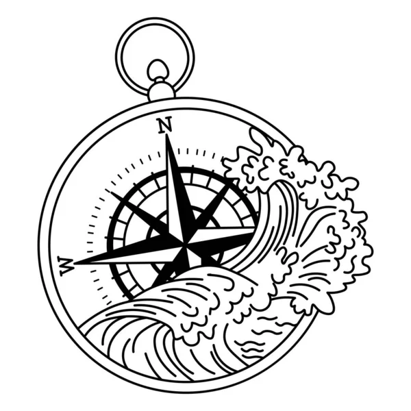 Kompas Vlnami Bílém Pozadí — Stockový vektor