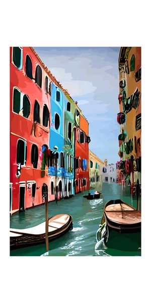 Vertical Design Small Gondolas River Buildings Venice Background Italy — Stock Vector