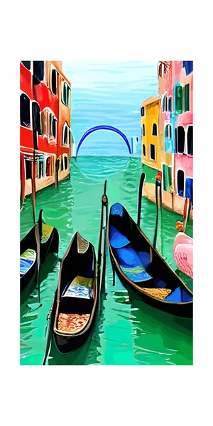 Vertikal Design Små Gondoler Floden Med Byggnaderna Venedig Bakgrunden Italien — Stock vektor
