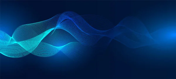 Φουτουριστικό Κύμα Γραμμή Σωματιδίων Backgrond Νέον Μπλε Διαβάθμιση Χρώματος — Διανυσματικό Αρχείο