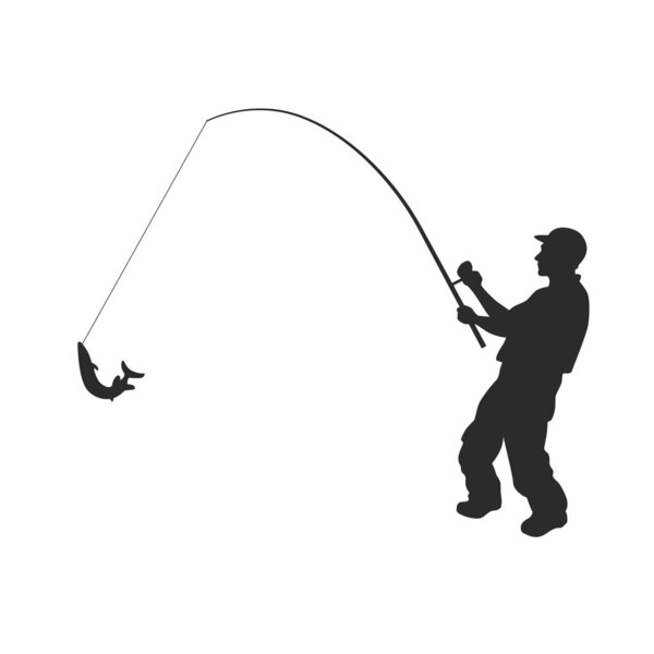 A fisherman catching fish on a white background